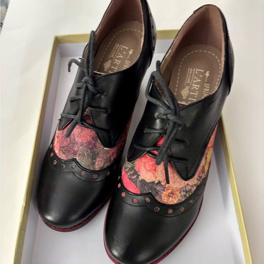 L’Artiste  / Spring Step  Heels - Black and Multicolor retro shoes , Oxford’s - Picture 6 of 10